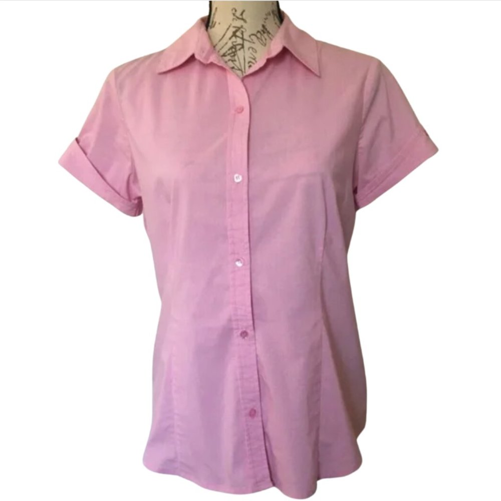 Liz Claiborne plaid gingham short sleeve stretch top